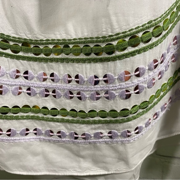 Tory Burch Madeline White Peasant Blouse with Purple and Green Detail 2 - Picture 10 of 10